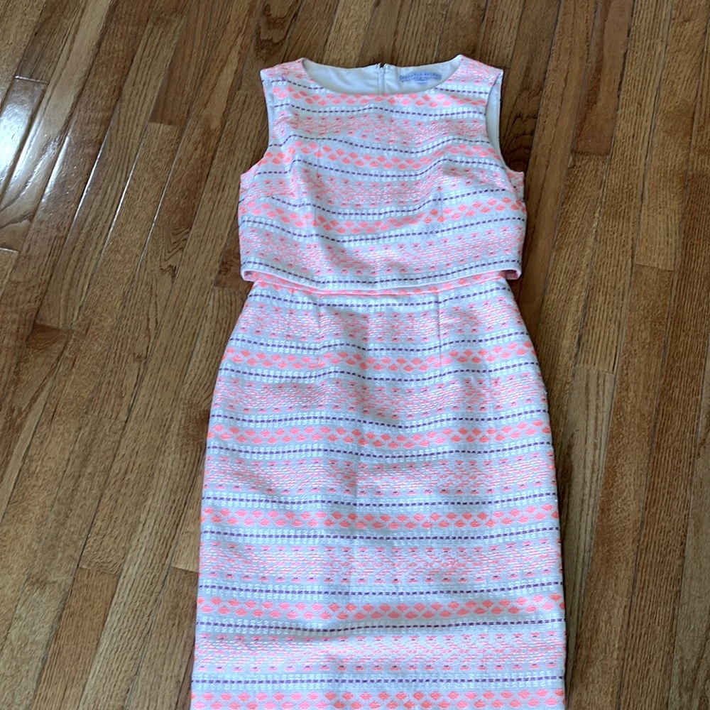 Antonio Melani Size 4 Textured Sheath Dress | Neon Pink Ivory Sleeveless Dress